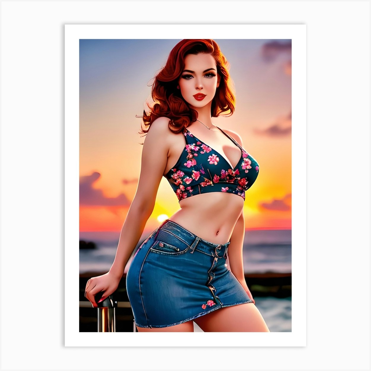 Beach Pinup Girl Art Print By Redbeard19d Fy