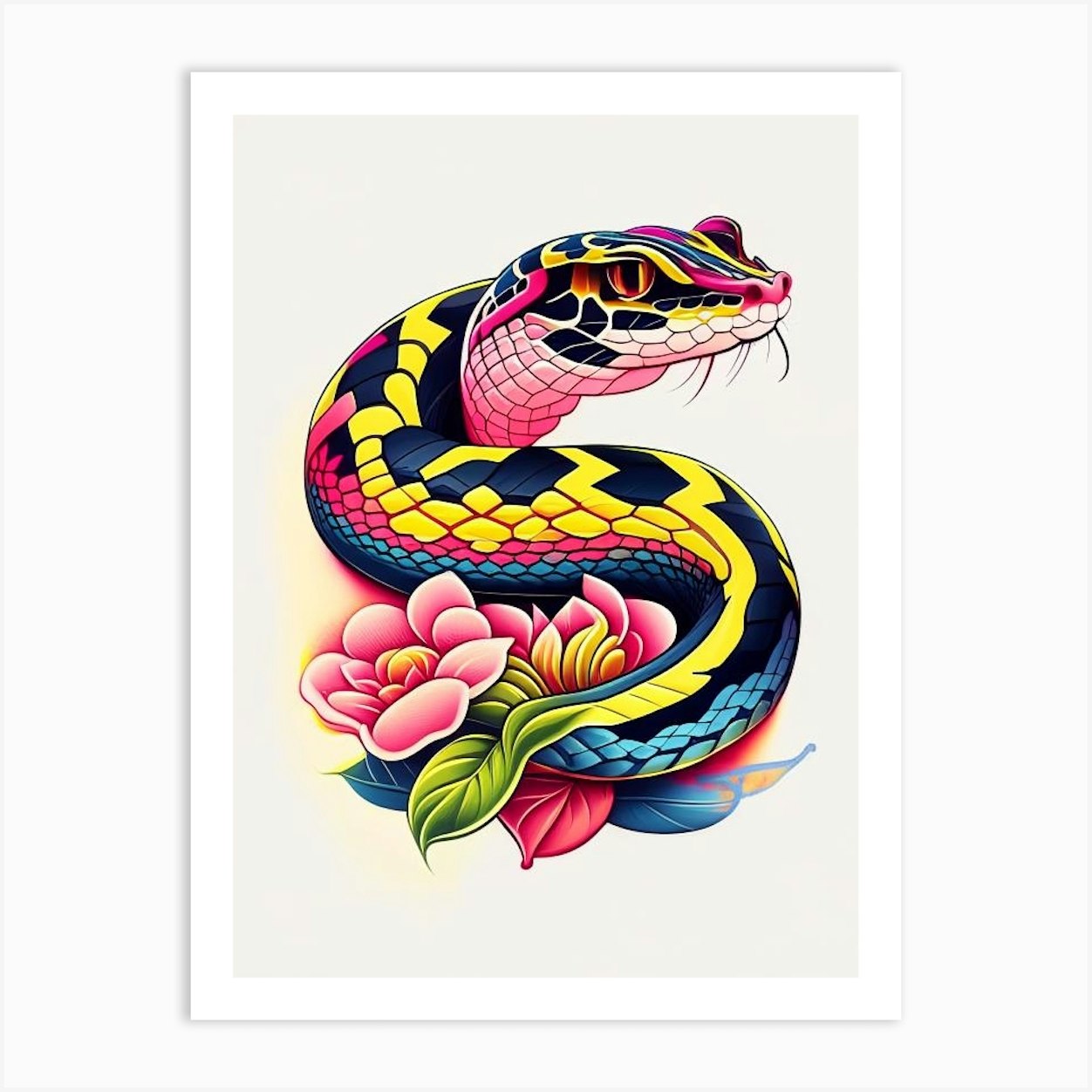 Gaboon Viper Snake Tattoo Style Art Print by The Snake Pit Fy