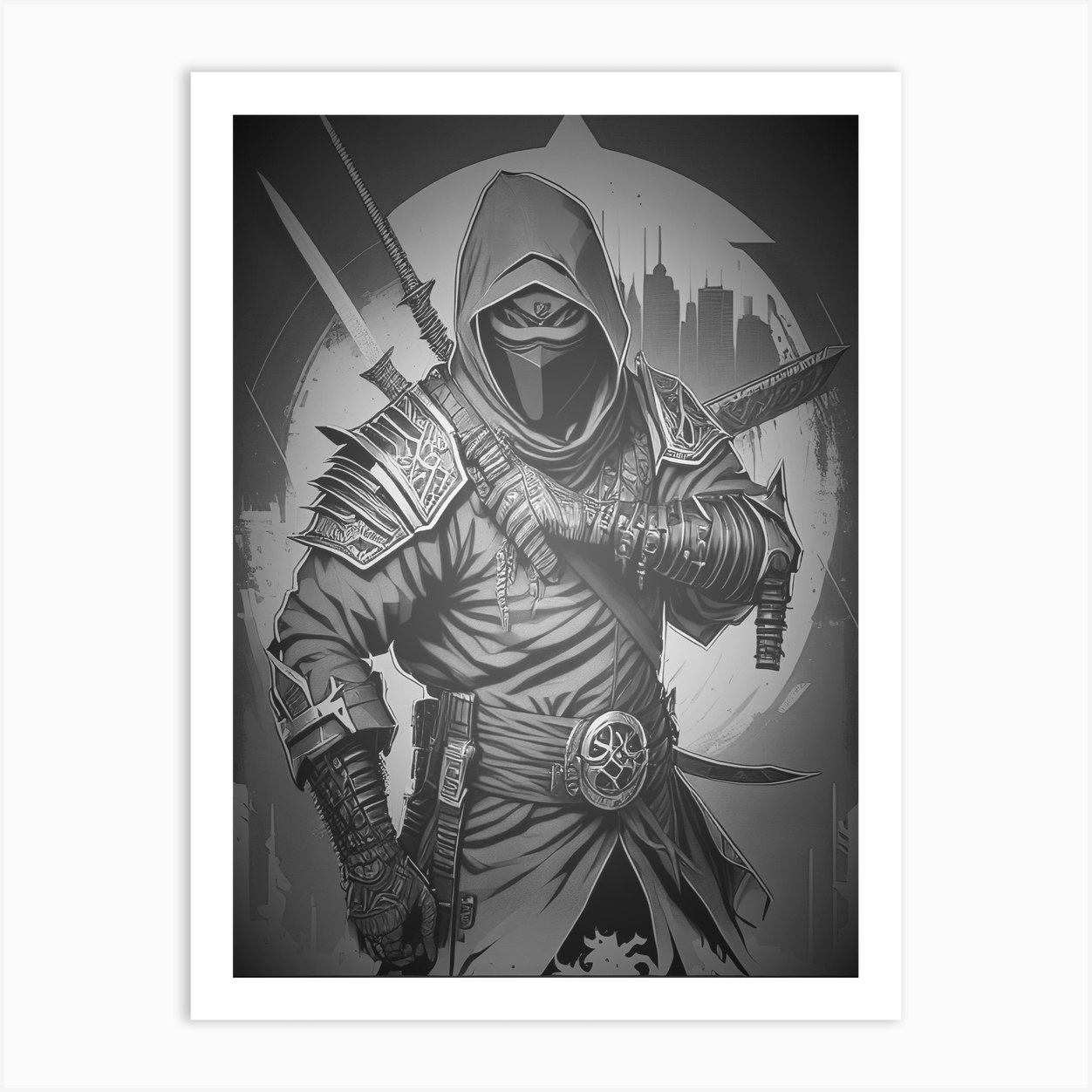 Hologram Neon-lit ninja illustration Futuristic warrior movement ...