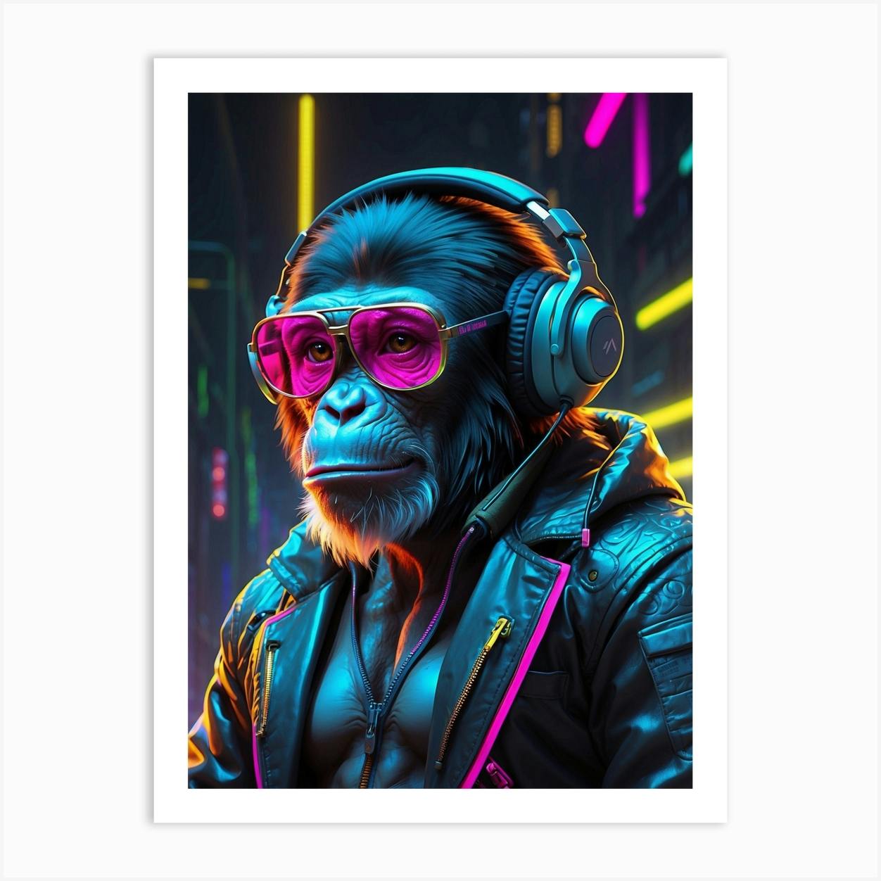 Monkey With Headphones Art Print