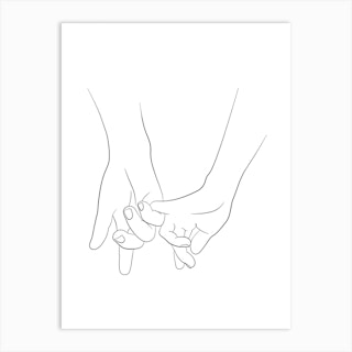 Hands Pinky Promise Canvas Line Art Print by Nouveau Prints - Fy