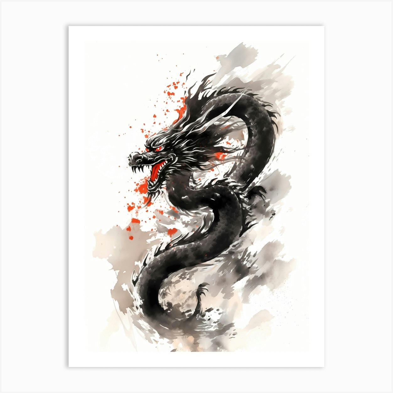 Chinese Dragon Sumi-e Art Print by Afterlifeclub - Fy