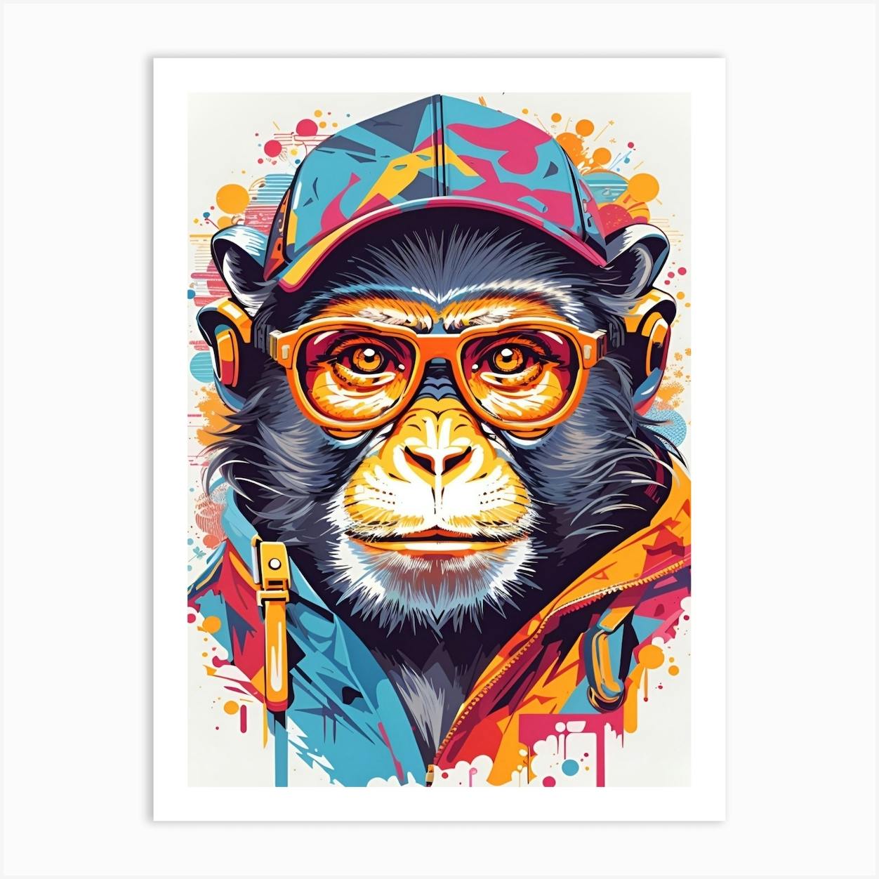 Thinking monkey retailer - Colorful smart monkey painting, young art, colorful watercolors painting, monkey with glasses print, cool monkey