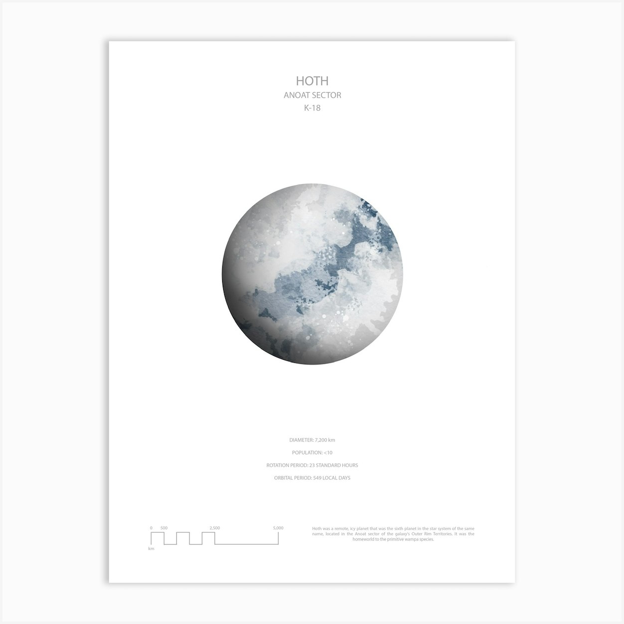 Star Wars Planet Poster - Hoth Art Print by Planetecture - Fy