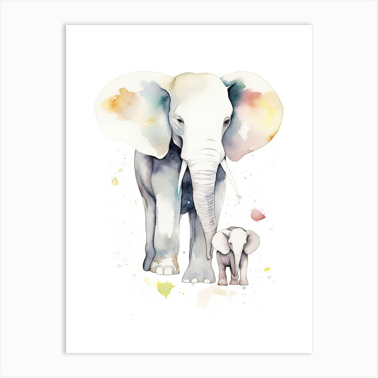 Elephant And Baby Watercolour Illustration 2 Art Print by Tiny Wonders ...