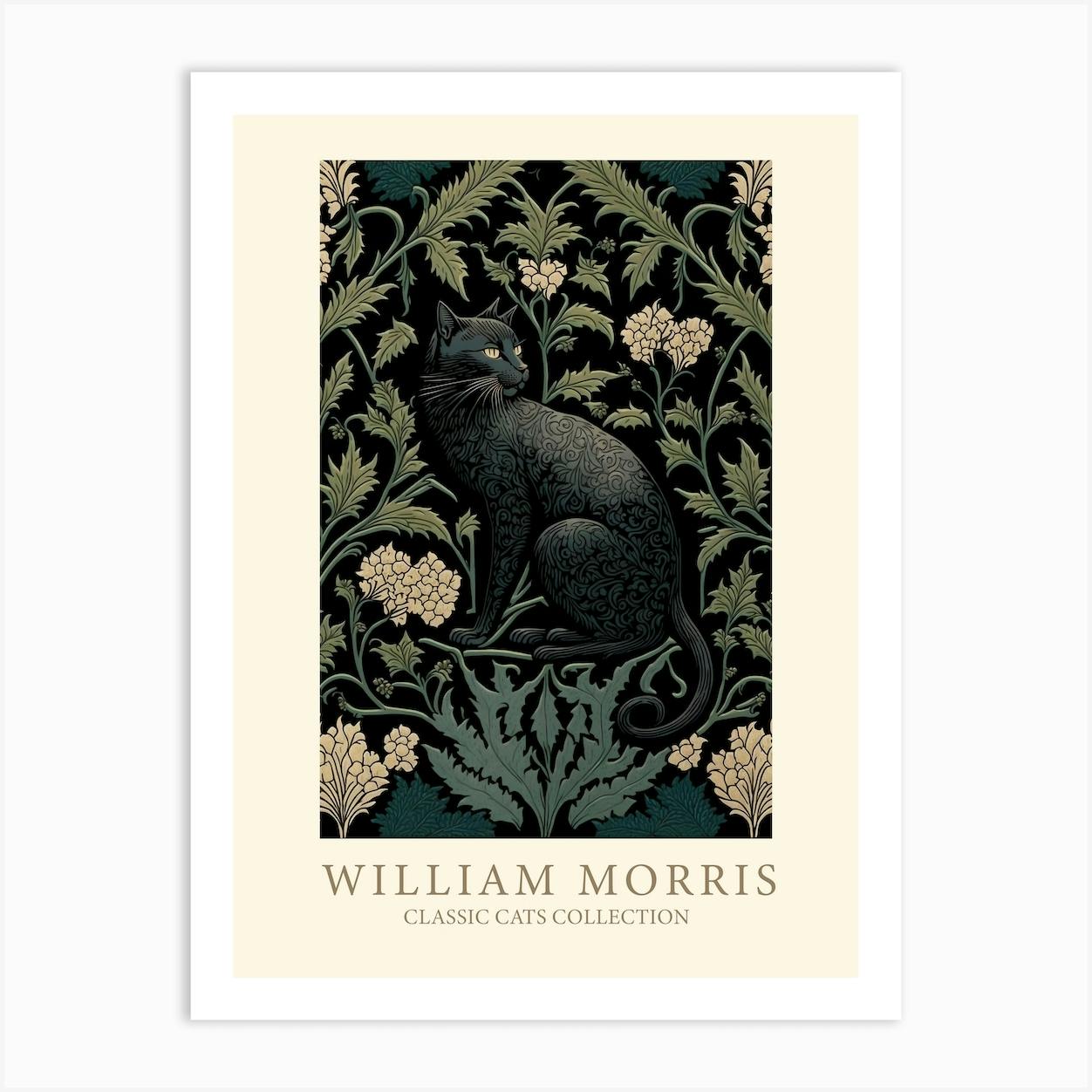 William Morris Style Black Classic Cat Collection Art Print By Mambo - Fy