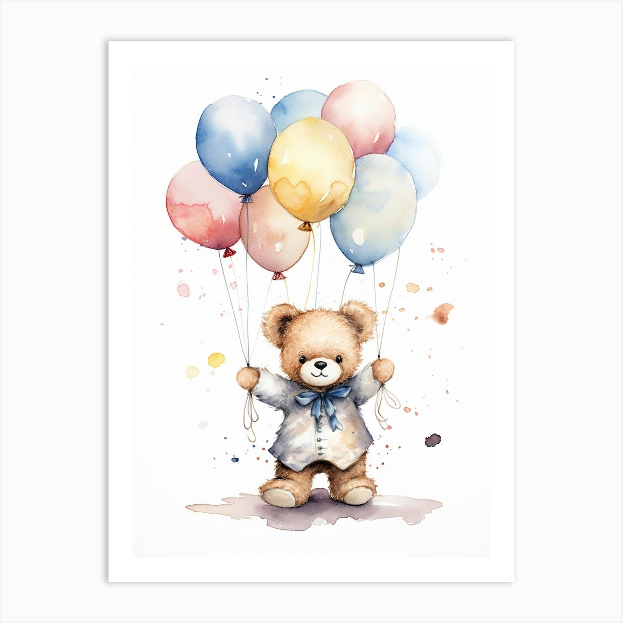 Teddy Bear With Balloons Art Print by Digitalhouse Fy