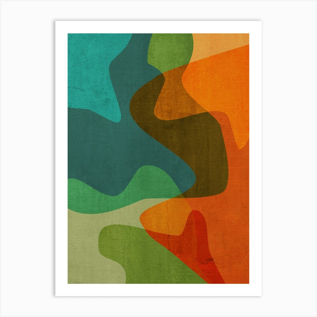 Midcentury Modern Abstract Teal Orange Art Print by Emc Design Lab Fy