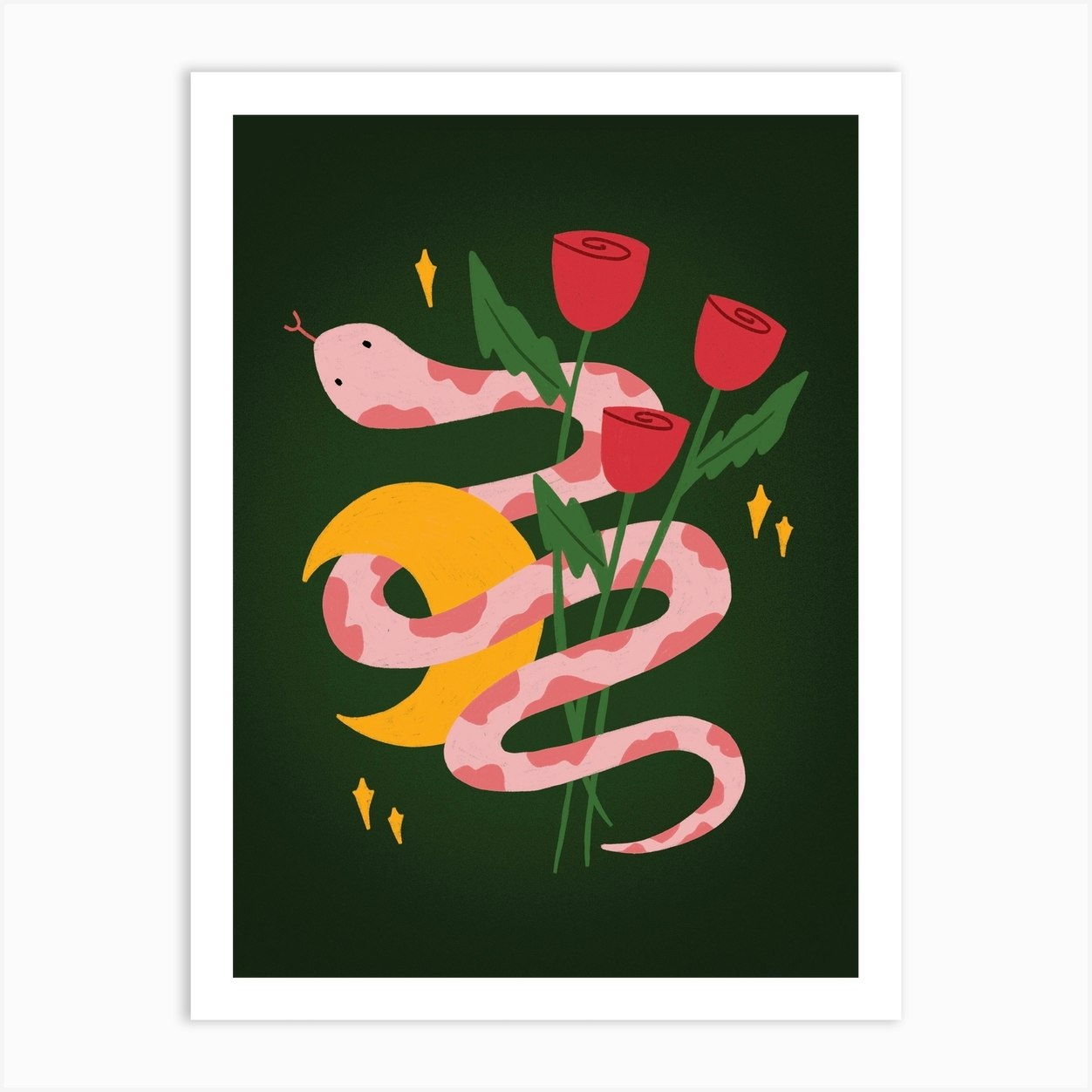 Snake And Roses Art Print by Jazmin Carter - Fy