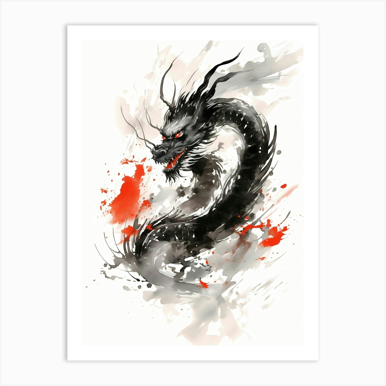 Japanese Dragon Sumi-e Art Print by Afterlifeclub - Fy