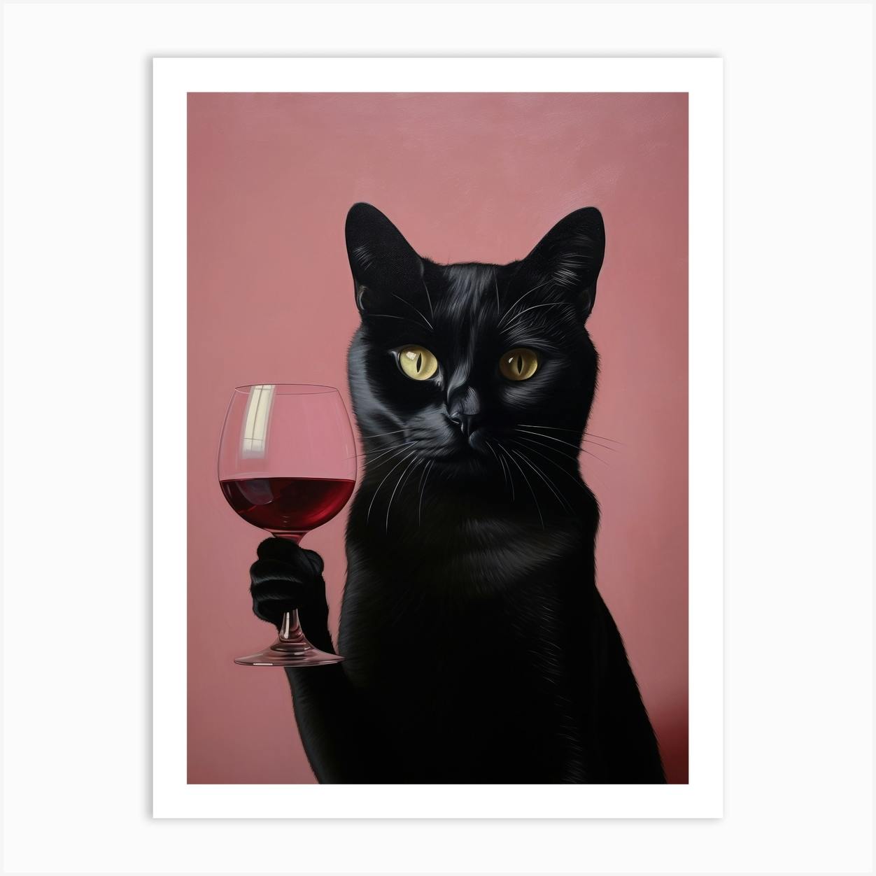 A Black Cat With A Wine Glass In Front Of Him Art Print