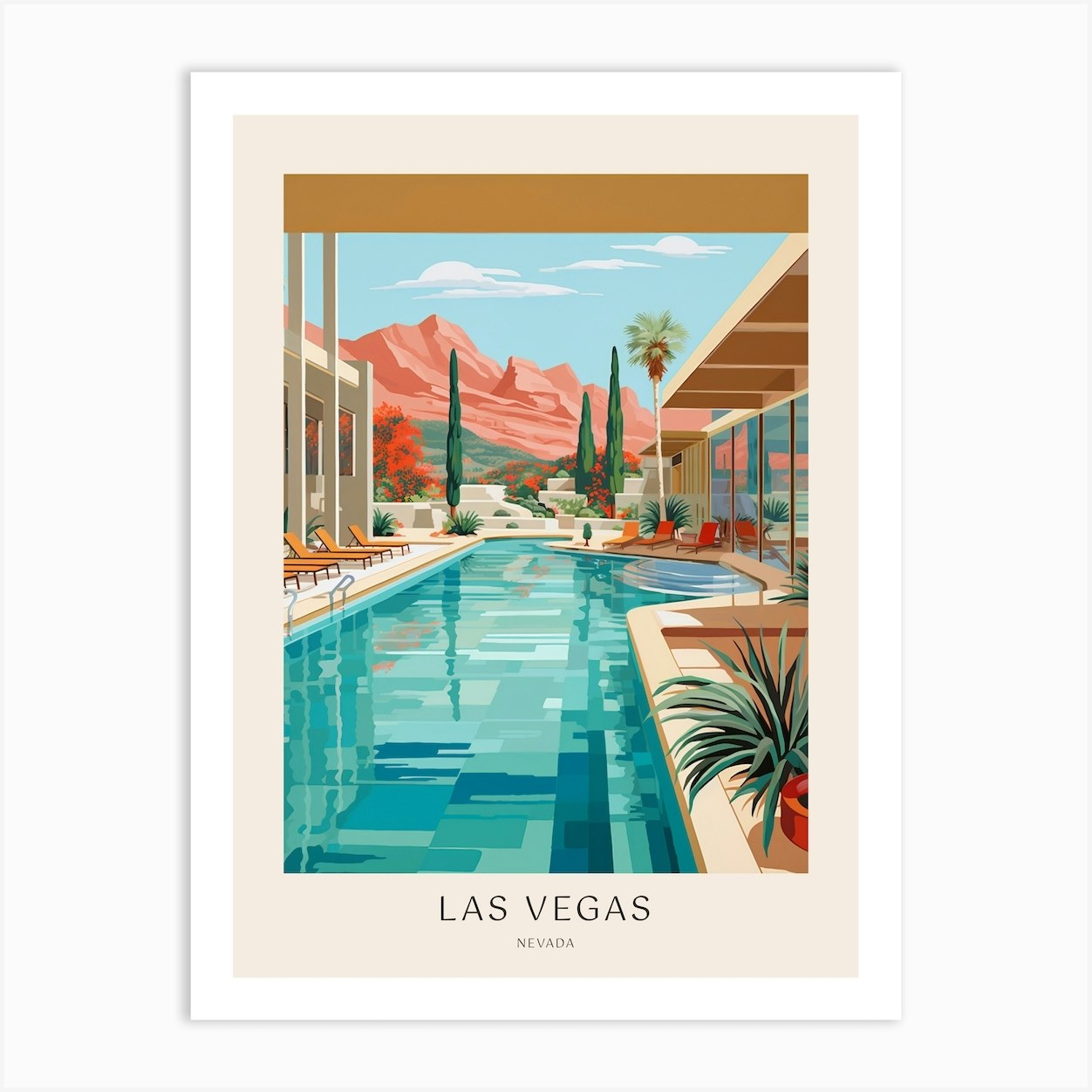 Las Vegas Nevada 2 Midcentury Modern Pool Poster Art Print by Travel