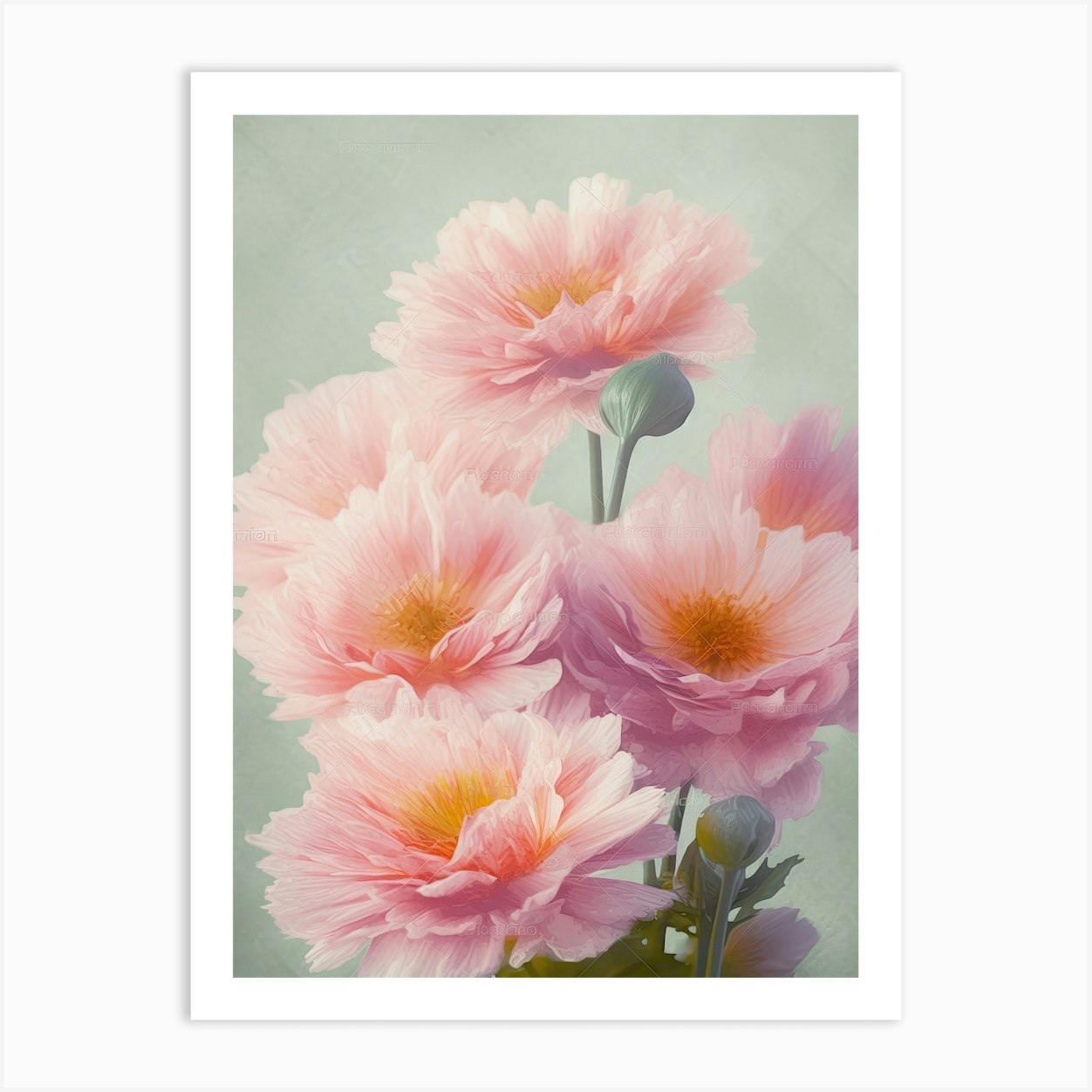 Chrysanthemums Flowers Acrylic Painting In Pastel Colours 3 Art Print ...