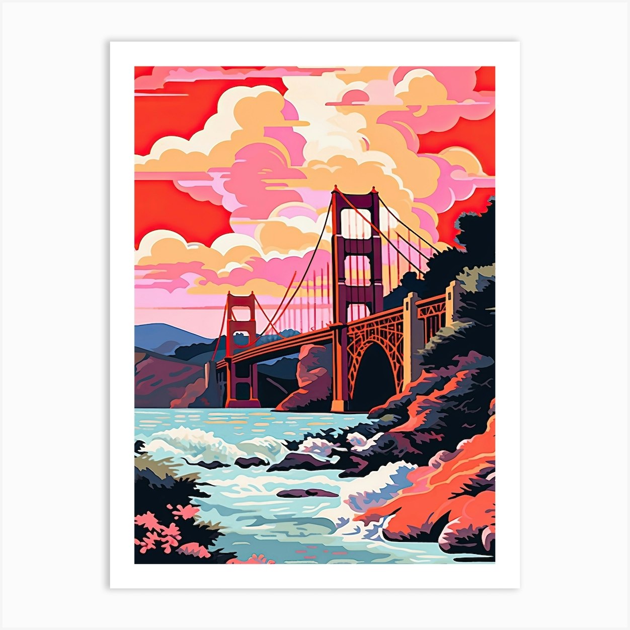 Golden Gate Bridge San Francisco Colourful 1 Art Print by Travel Poster ...