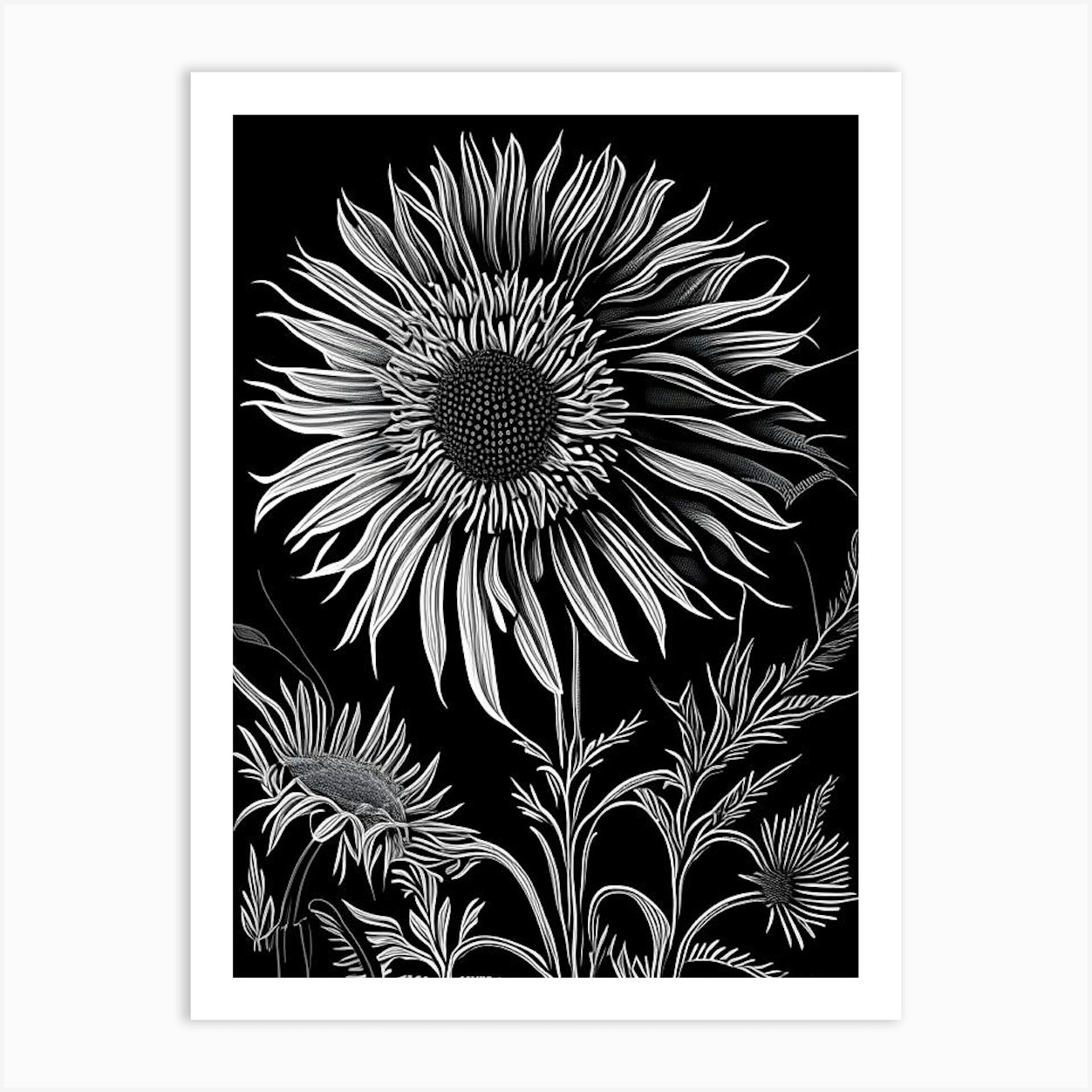 Compass Plant, Wildflower Linocut Art Print By Wildflower Studio - Fy