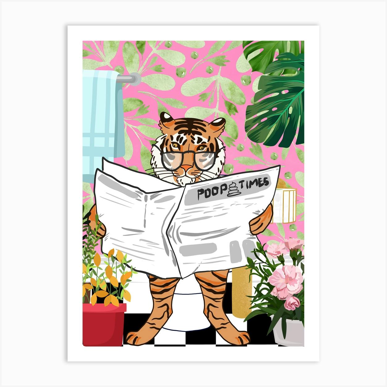 Tiger In Toilet - Funny Animal Bathroom Art Print by Guncha Kumar - Fy