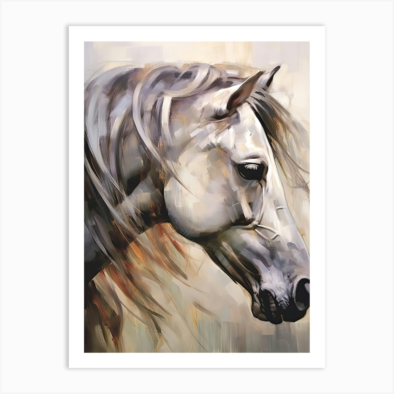 White Horse Head Painting Close Up 2 Art Print by Equine Masterpieces - Fy