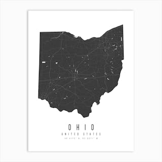 Ohio Mono Black And White Modern Minimal Street Map Art Print by ...