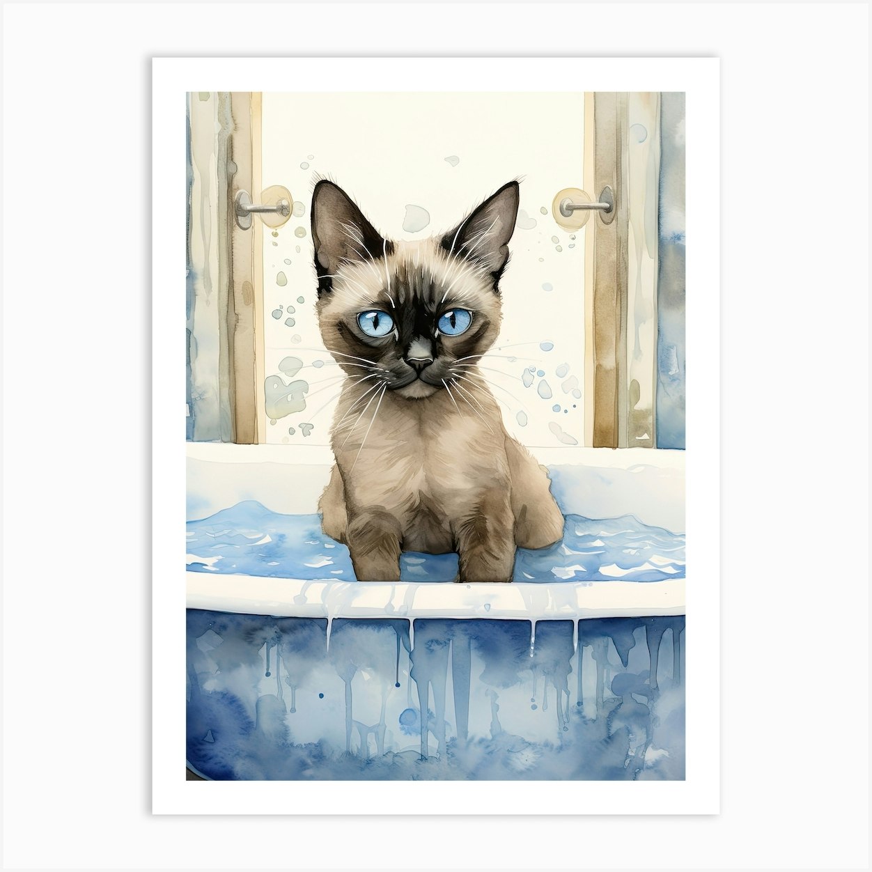 Siamese Cat In Bathtub Bathroom 1 Art Print by Meowsterpieces - Fy