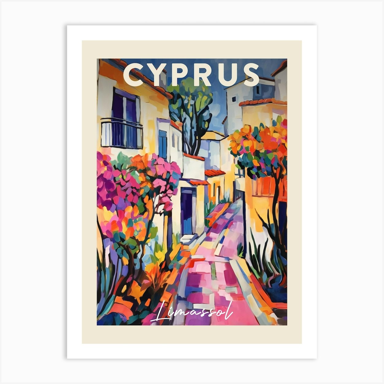 Limassol Cyprus 4 Fauvist Painting Travel Poster Art Print by MedArt Fy