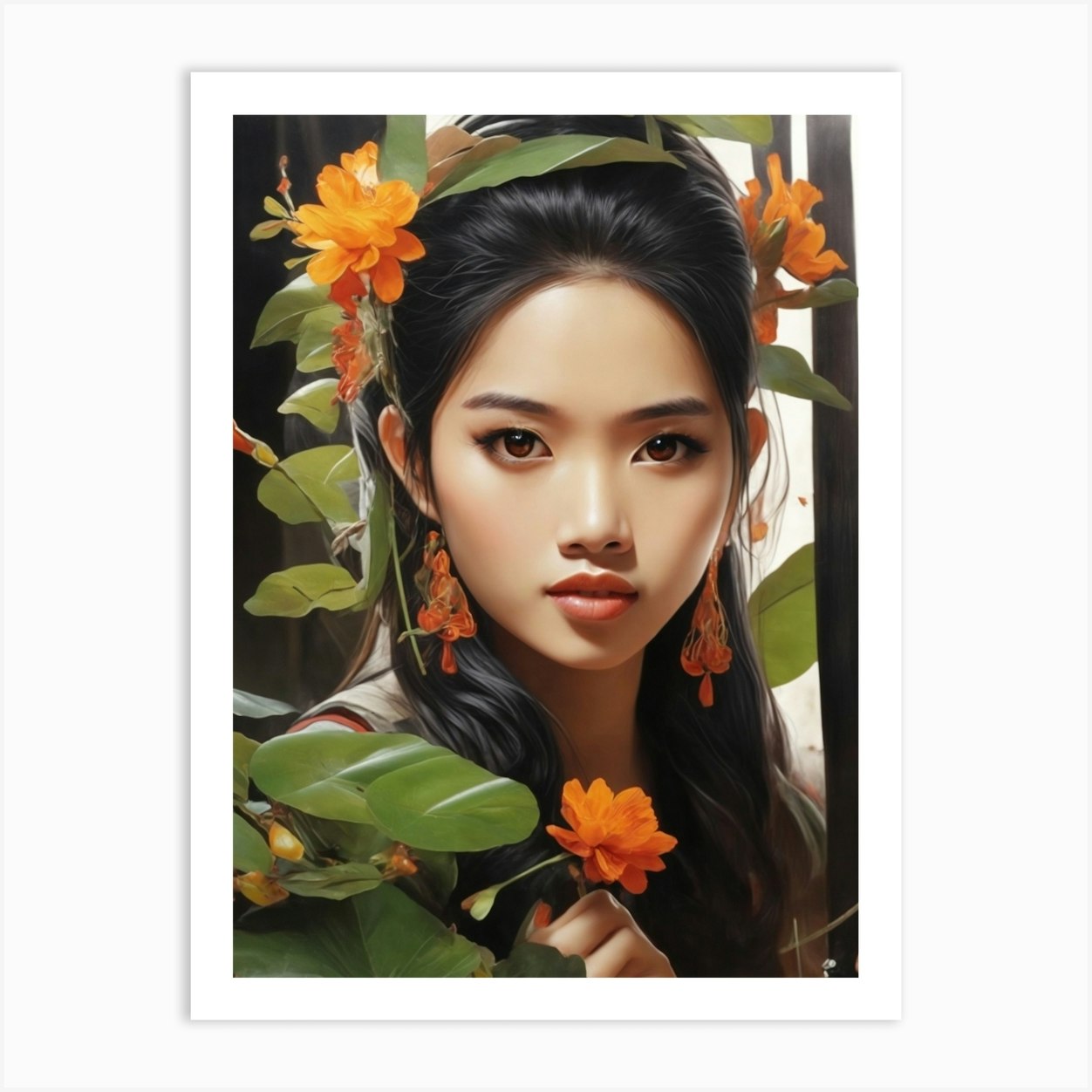 Asian Girl With Flowers 1 Art Print By Balram Giri Fy 3037