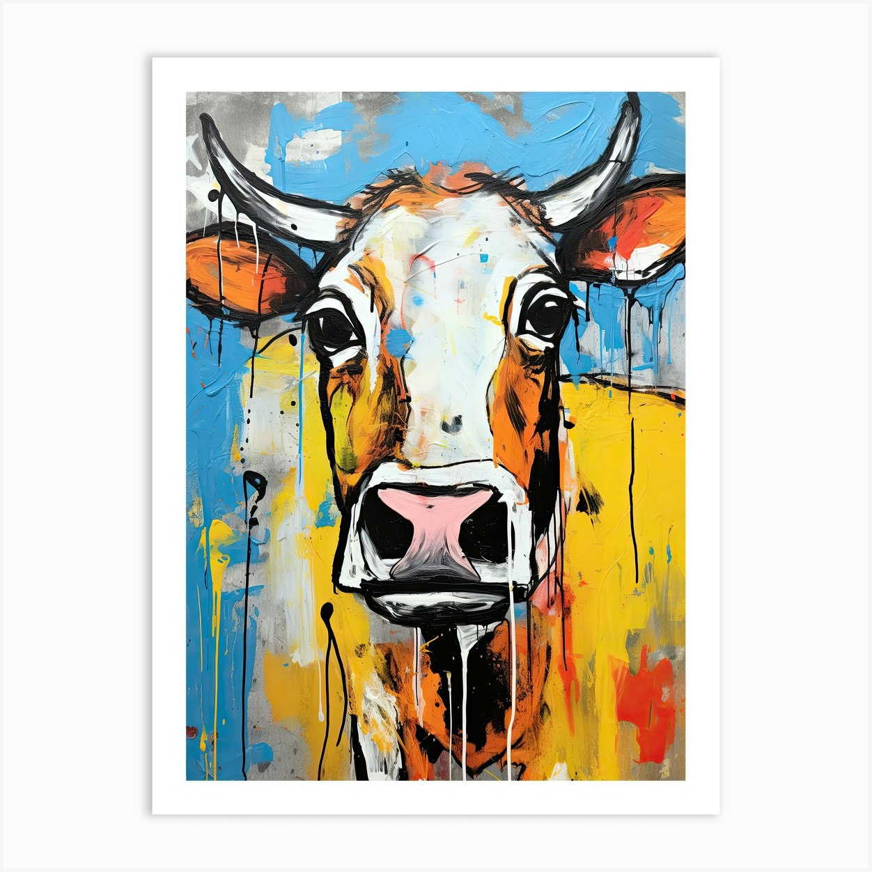 Cow in Basquiat Style Art Print by Art-Syndicate - Fy