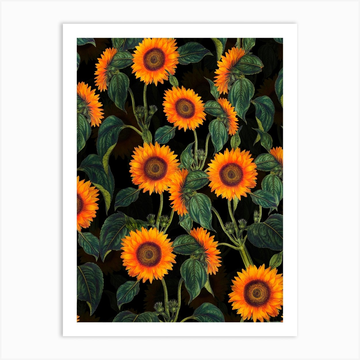 Sunflowers Night Garden Art Print by UtART - Fy