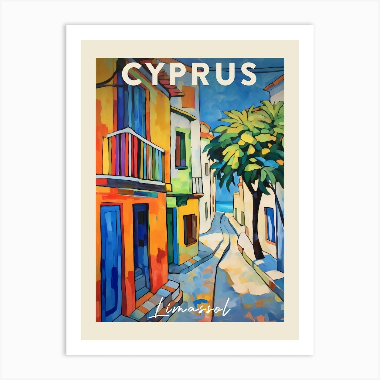 Limassol Cyprus 2 Fauvist Painting Travel Poster Art Print by MedArt Fy