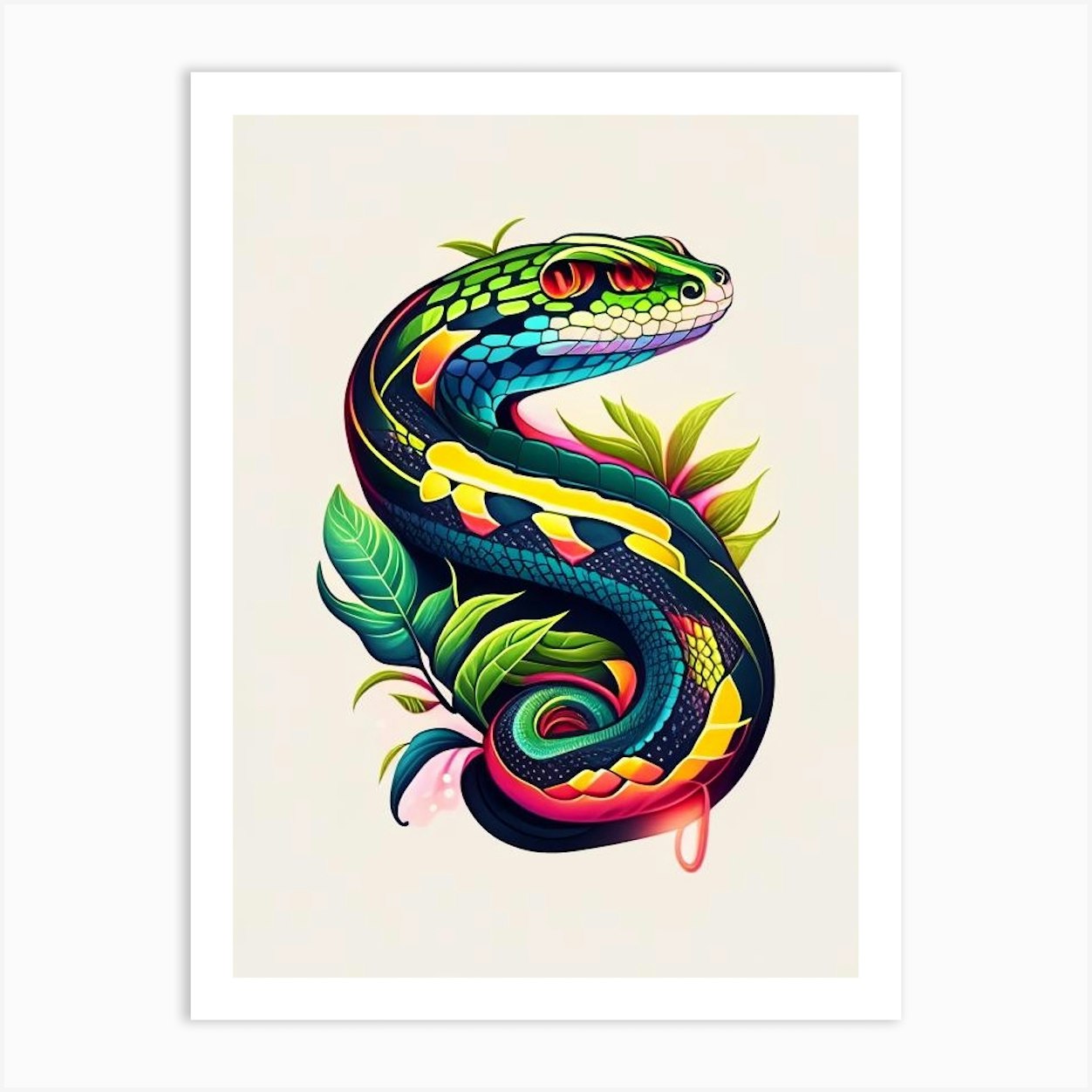 Boomslang Snake Tattoo Style Art Print by The Snake Pit - Fy