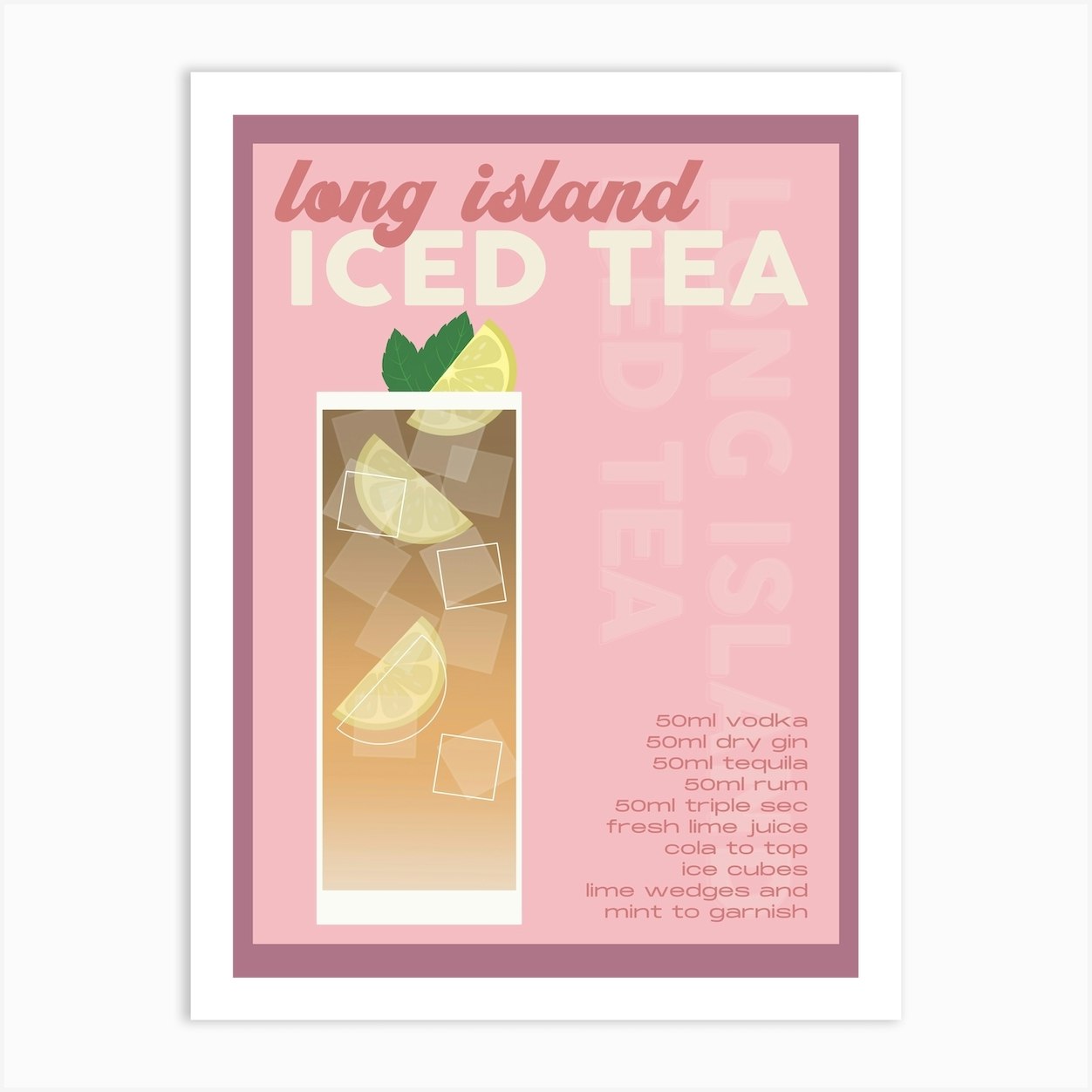 Burgundy Long Island Iced Tea Cocktail Art Print By Alaina Creates Fy