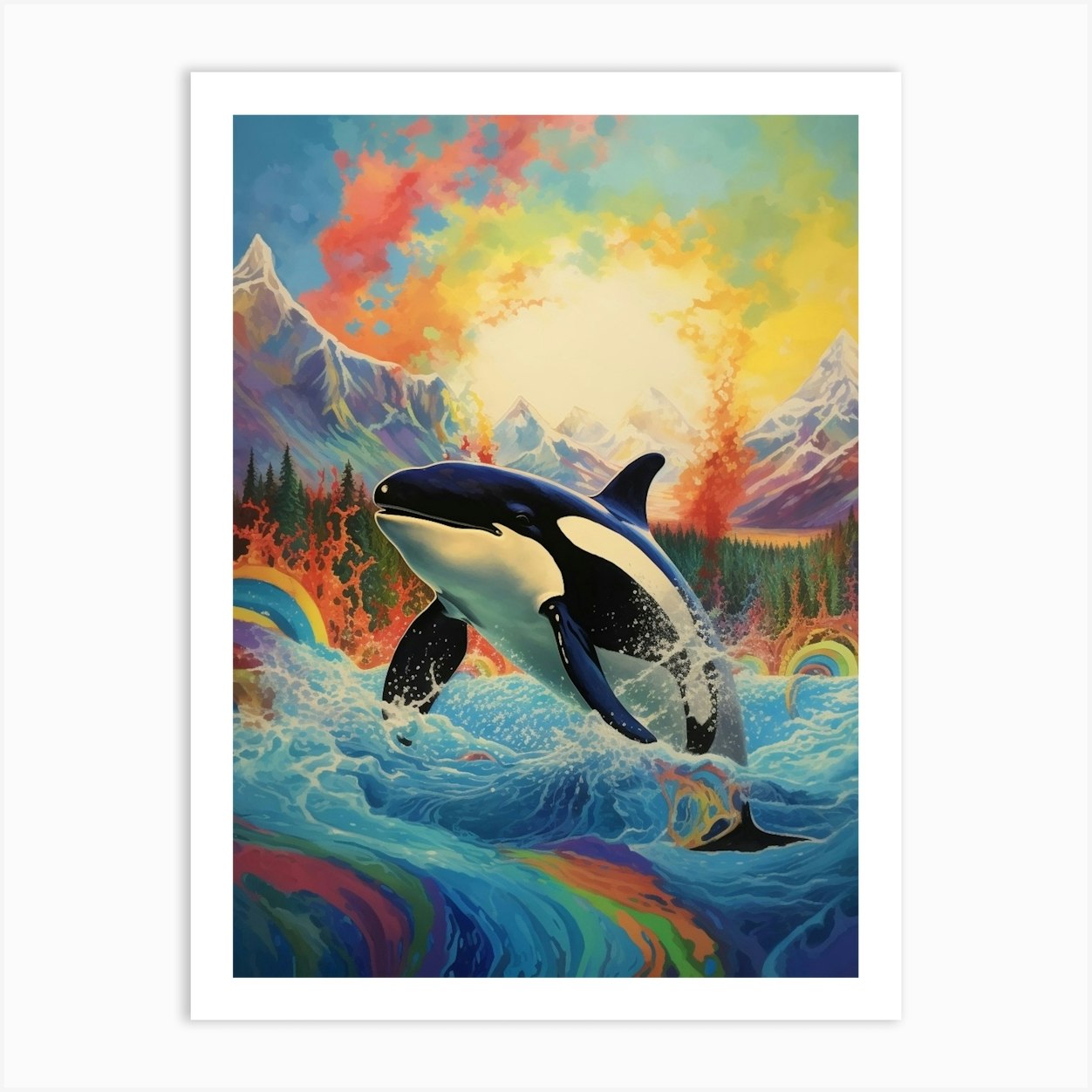 Surreal Orca Whales With Waves4 Art Print by Energy of the Sea - Fy