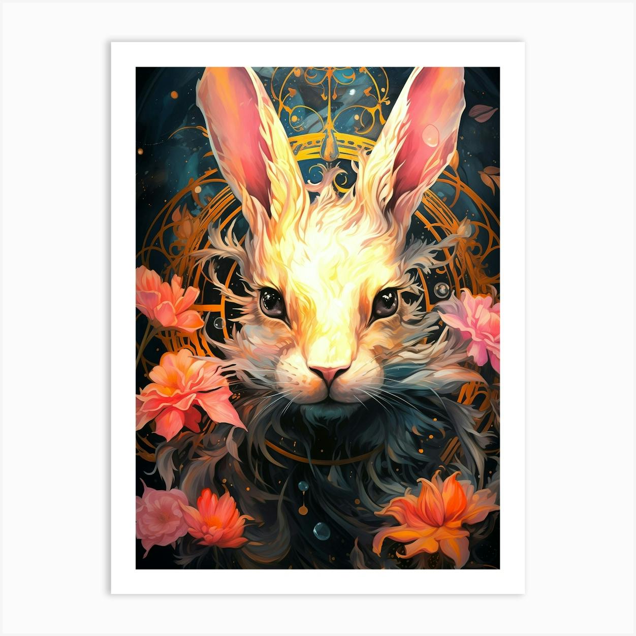 Rabbit With Flowers Art Print by rienpira - Fy