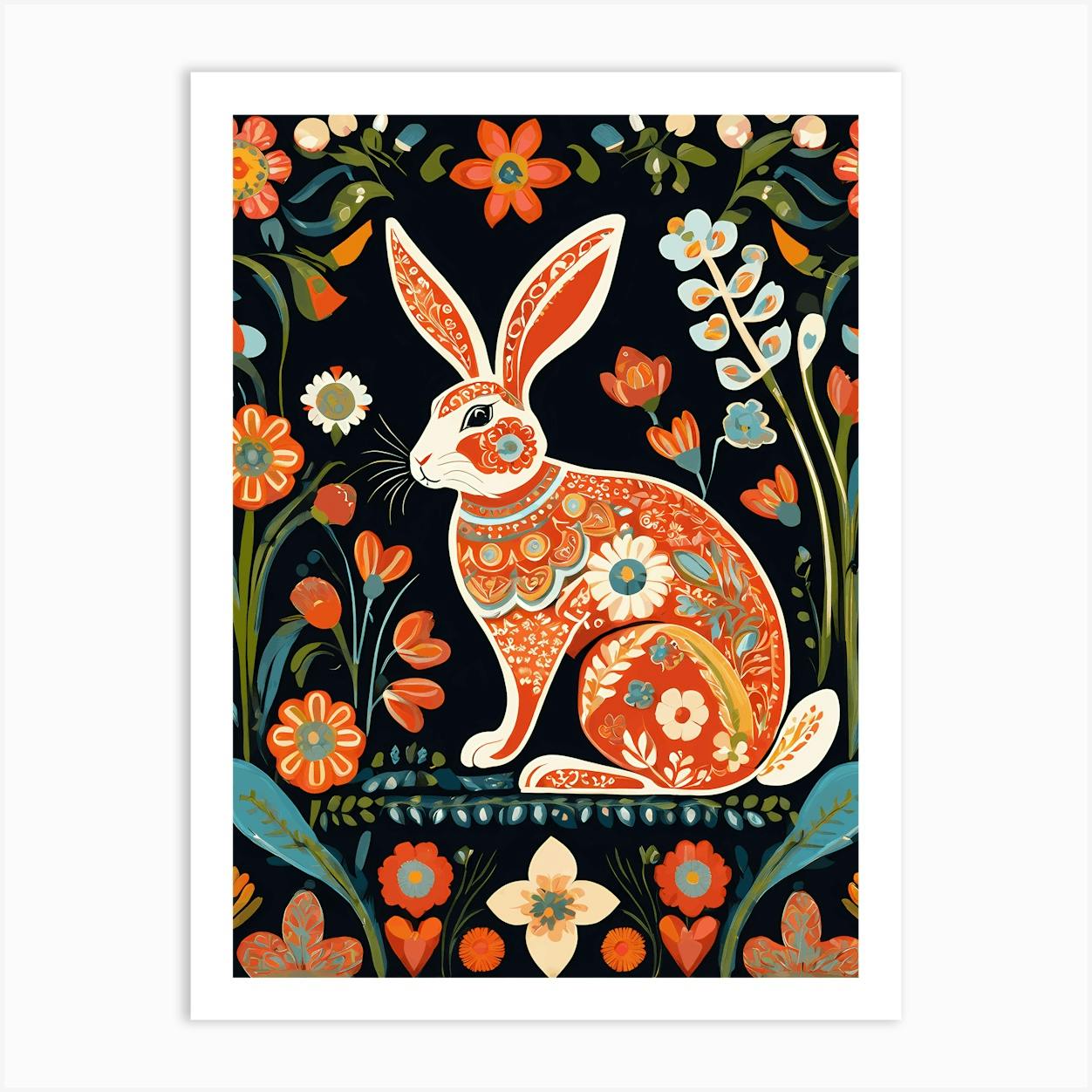 Rabbit In Flowers, 1448 Art Print by WATER DUST - Fy