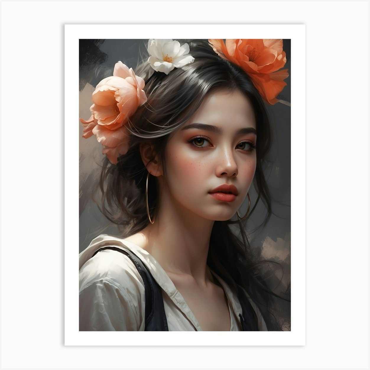 Portrait Of A Girl With Flowers Art Print By Balram Giri Fy 2953