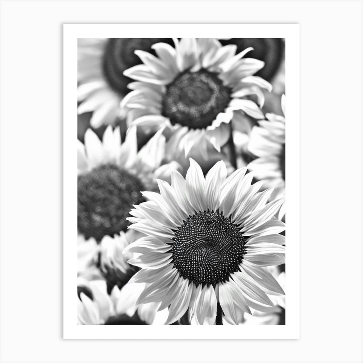 Sunflower B&W Pencil 1 Flower Art Print by The Artsy Florist