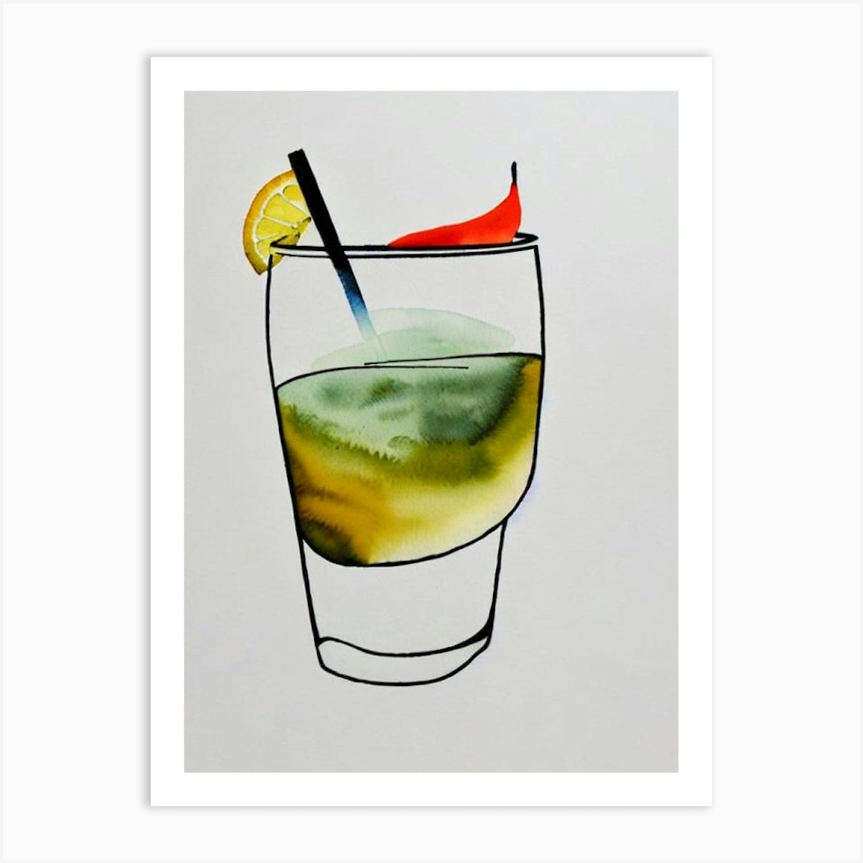 Gimlet Minimal Line Drawing With Watercolour Cocktail Poster Art Print ...