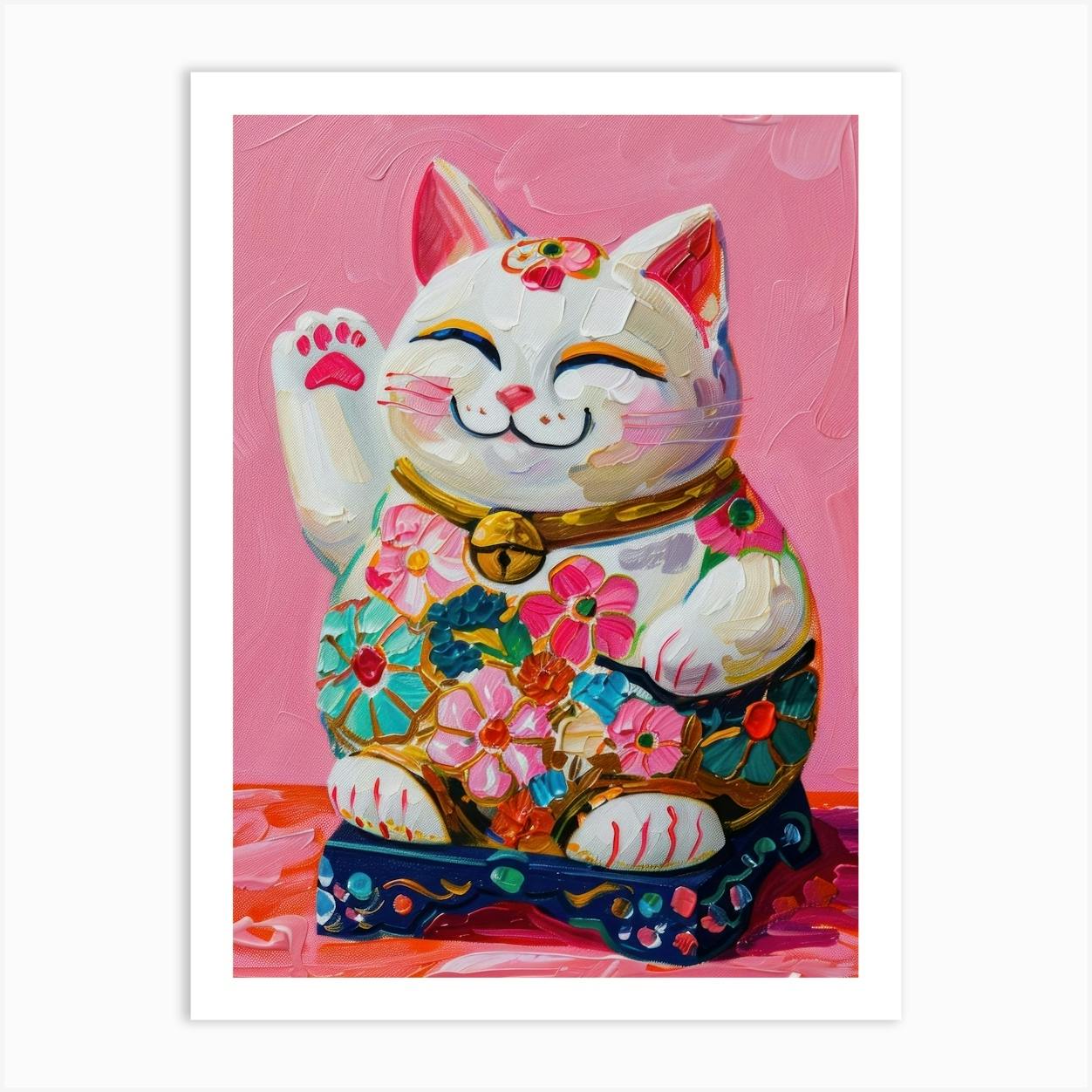 Lucky Cat Maneki Neko Trendy Pink Living Room Art Art Print
