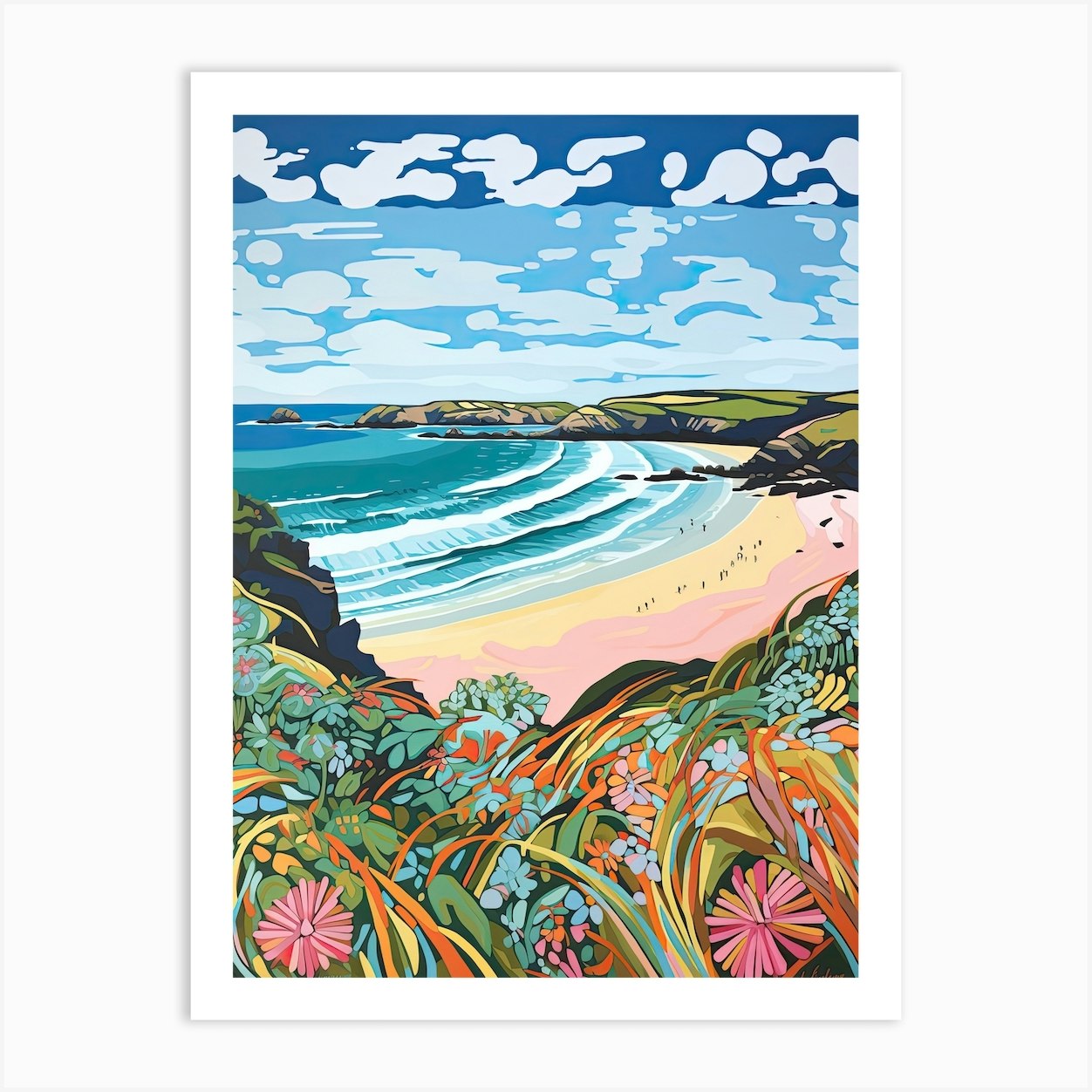 Crantock Beach, Cornwall, Matisse And Rousseau Style 3 Art Print by ...