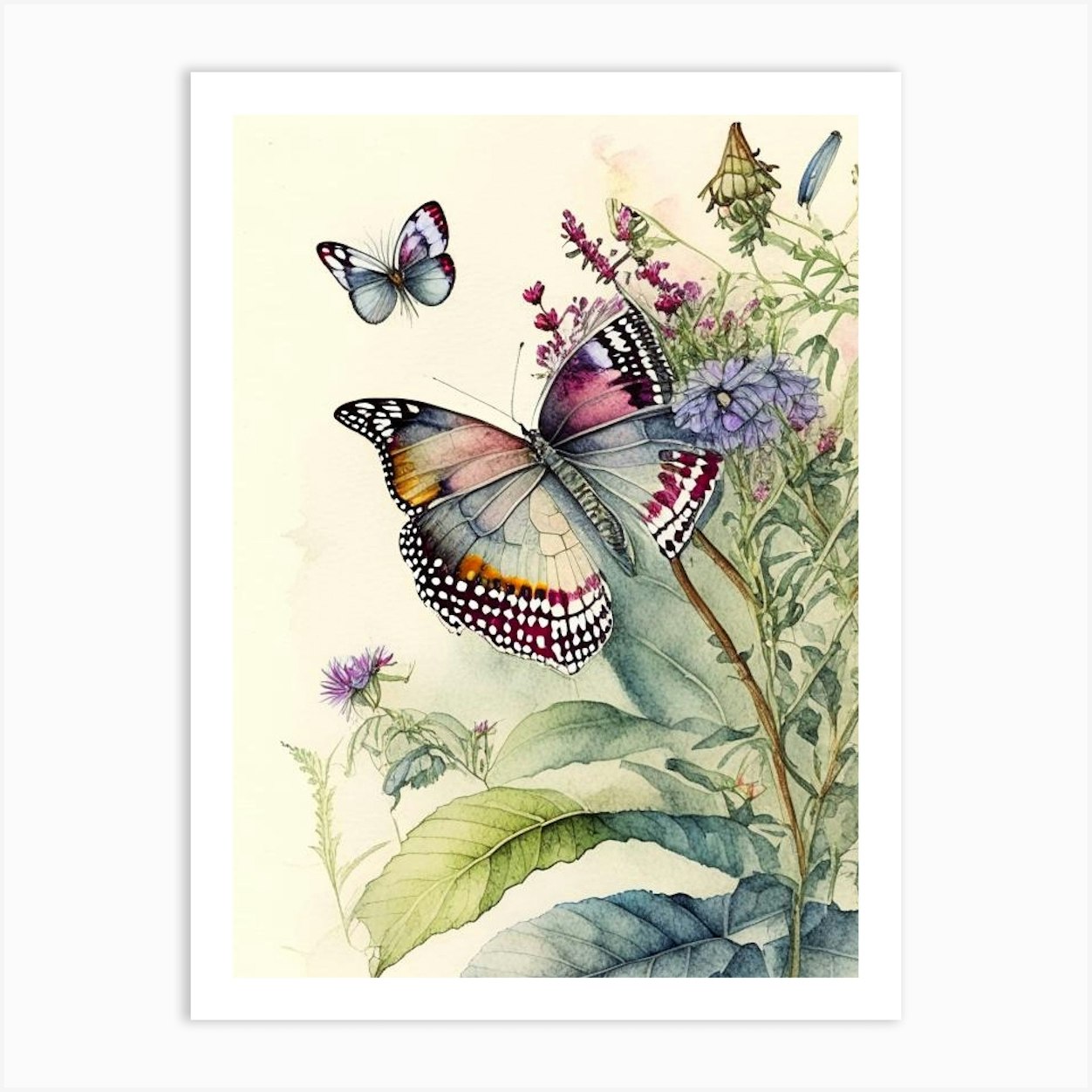 Butterfly In Botanical Gardens Watercolour Ink 1 Art Print by Papillon ...