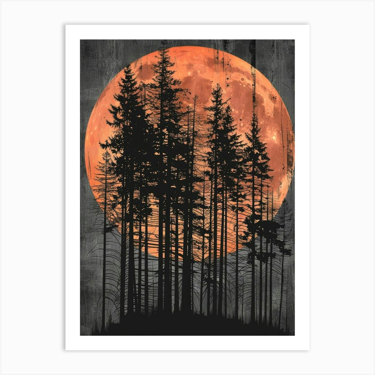 芸術写真 Nature Photograph Full Moon Art Print Creowell Canvas Print Wall Art Cherry Blossom Tree with