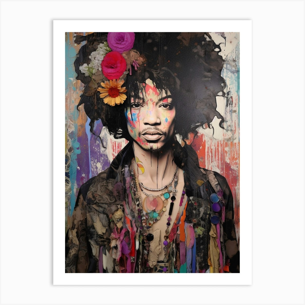 Jimi Hendrix Abstract Portrait 14 Art Print by Print Cult - Fy