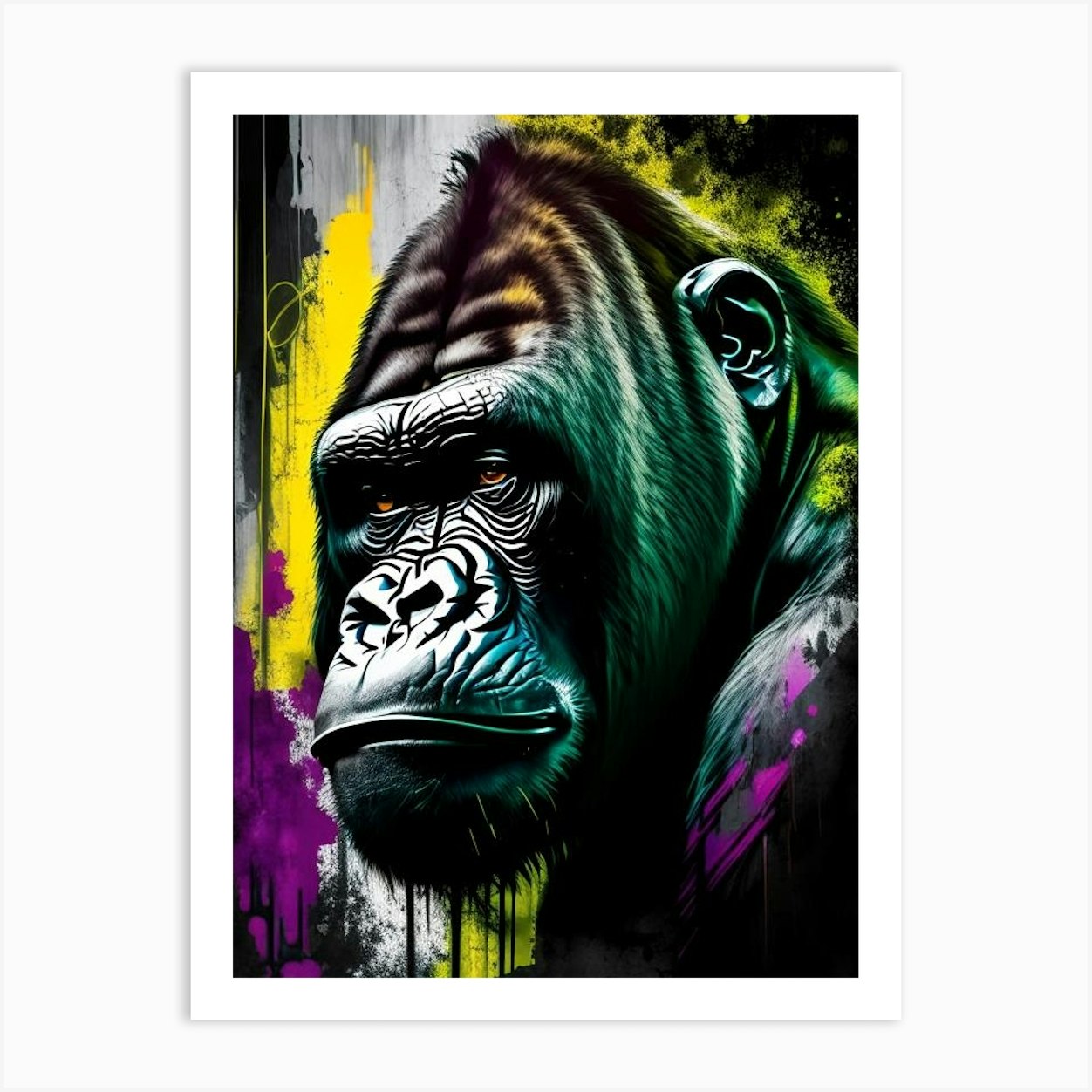 Gorilla With Graffiti Background Gorillas Graffiti Style 4 Art Print by ...