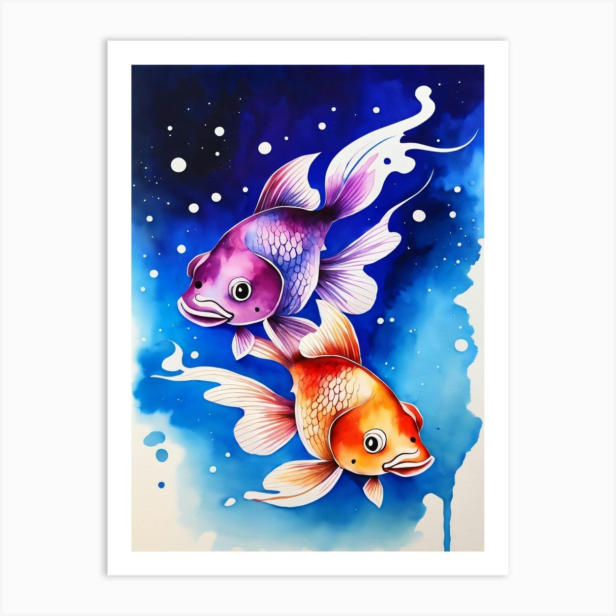 Twin Goldfish Watercolor Painting 23 Art Print by 1xMerch Fy