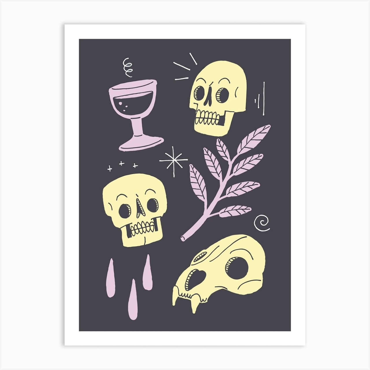 Skulls And Wine Dark Canvas Print by Bob Illustration - Fy