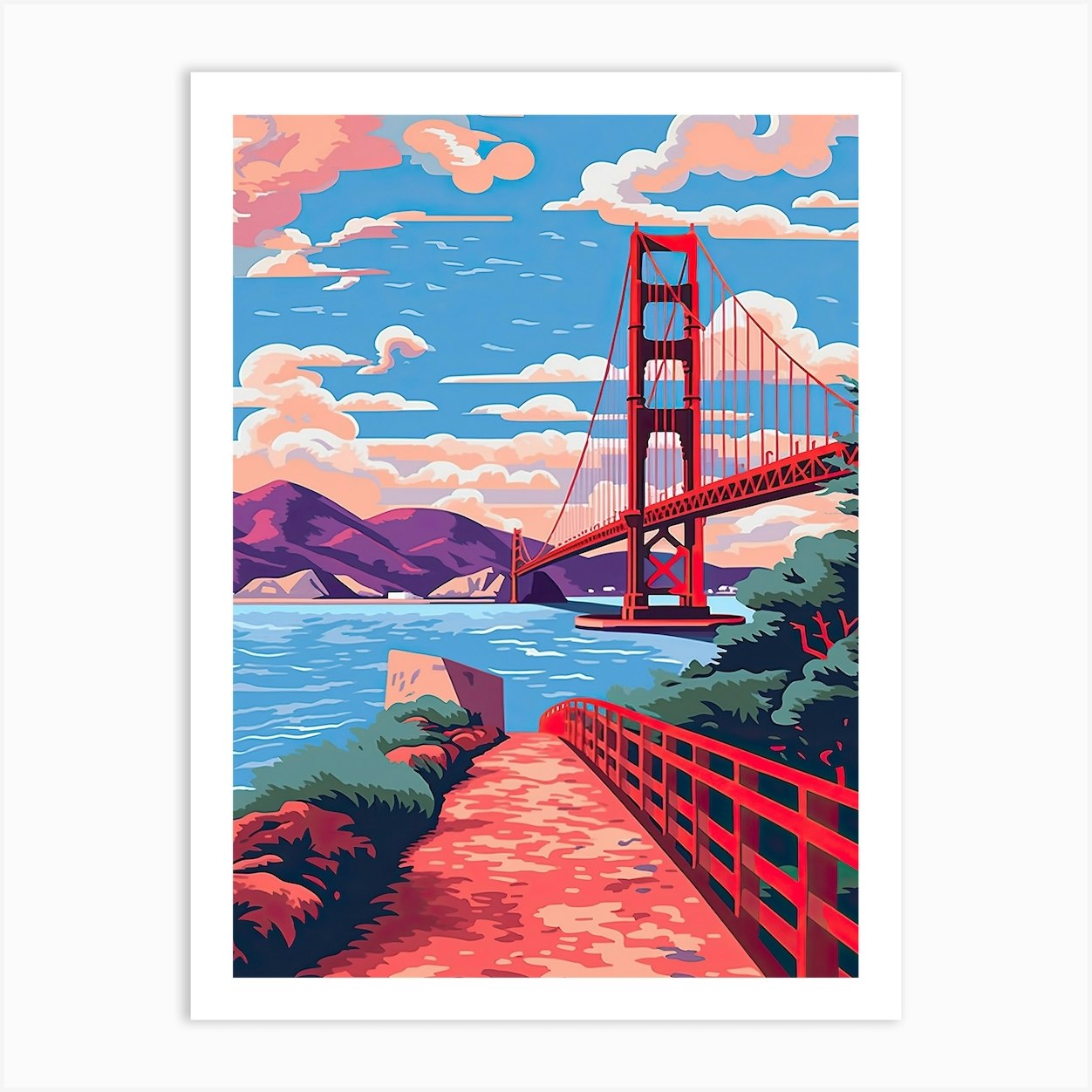 Golden Gate Bridge San Francisco Colourful 6 Art Print by Travel Poster ...