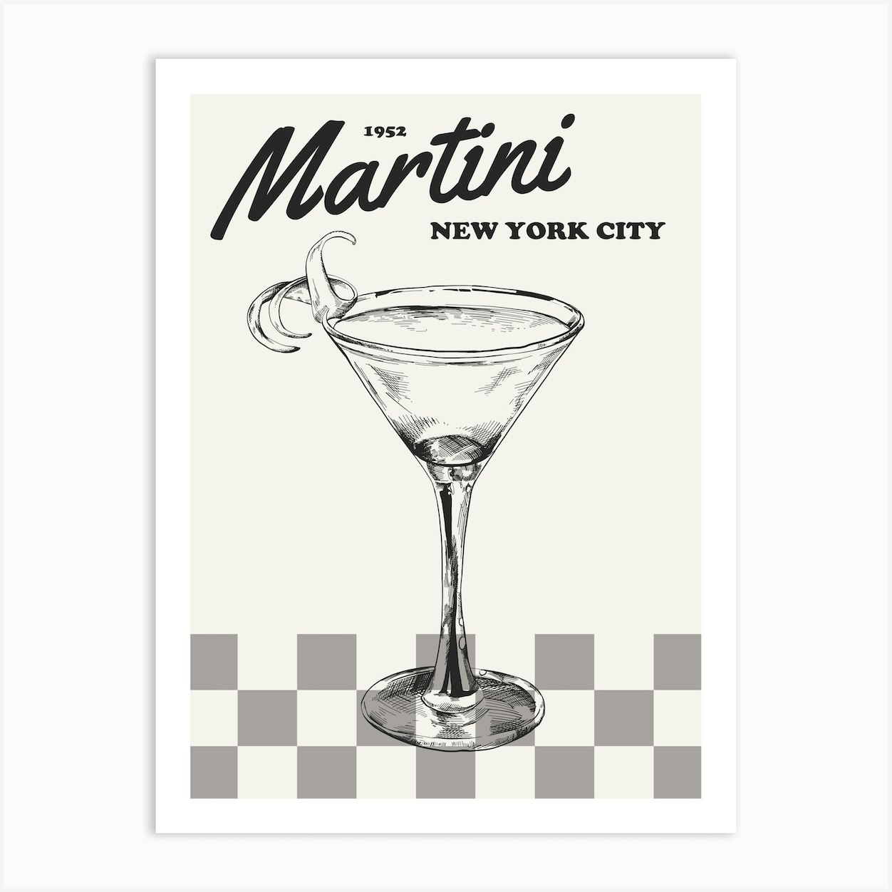 Black And White Retro Martini Art Print by Alaina Creates Fy