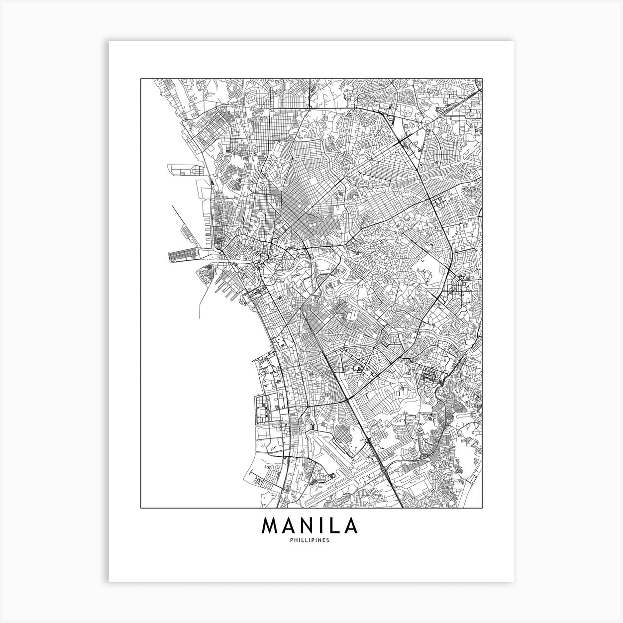 Manila White Map Art Print by multipliCITY - Fy