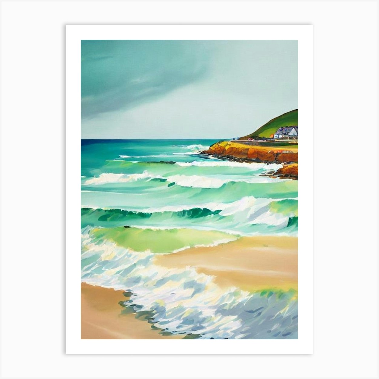 Fistral Beach, Cornwall Contemporary Illustration 1 Art Print by Sand ...