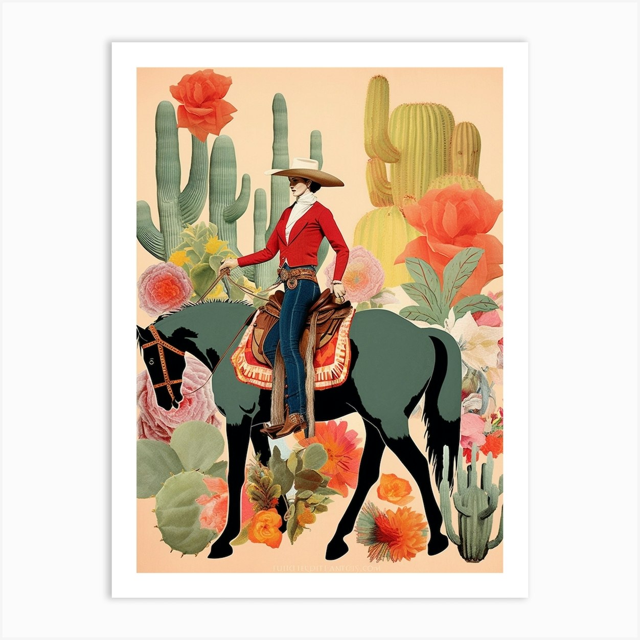 Collage Of Cowgirl Cactus 7 Art Print by Retro West - Fy