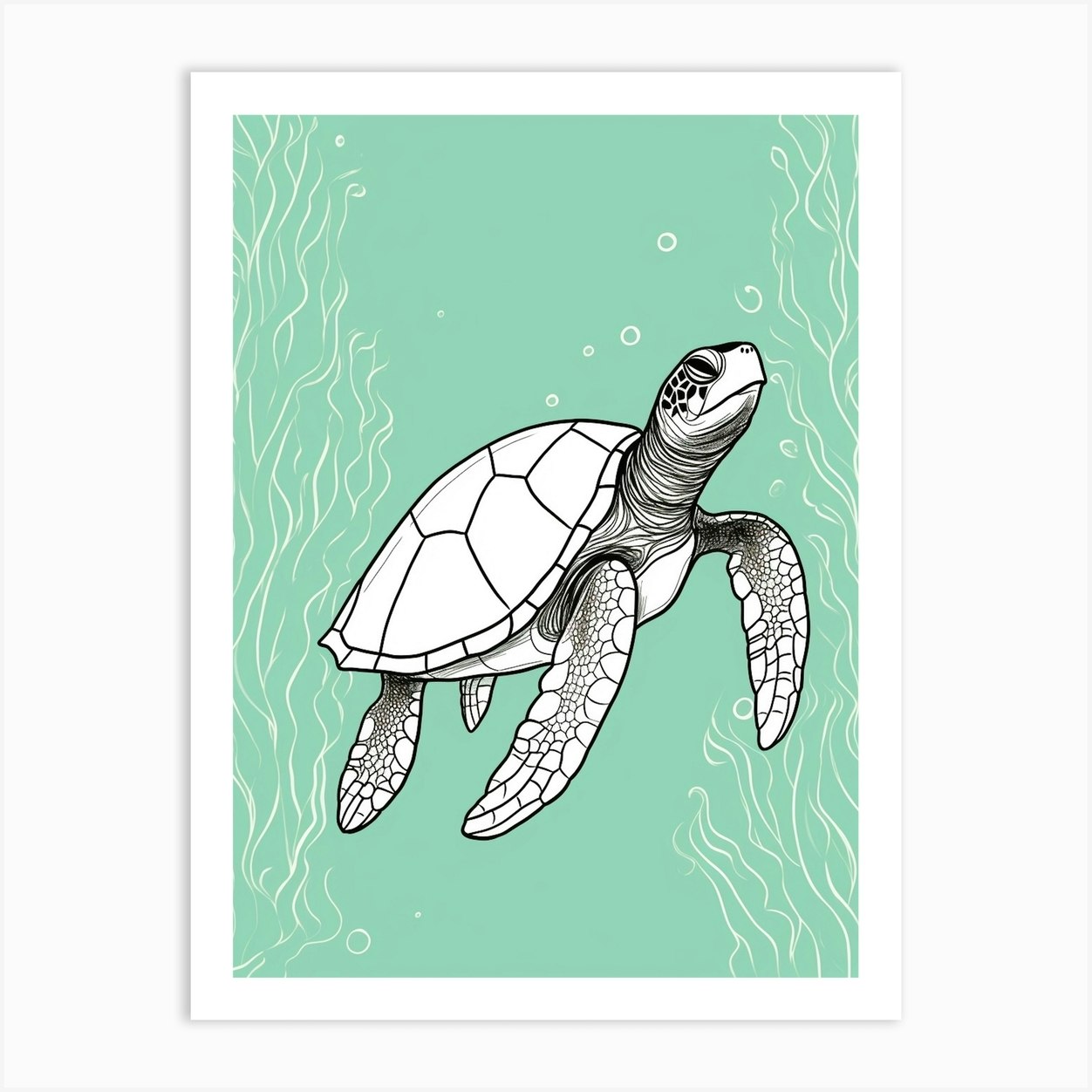 Simple Aqua Sea Turtle Illustration 2 Art Print by Marine Masterpieces - Fy